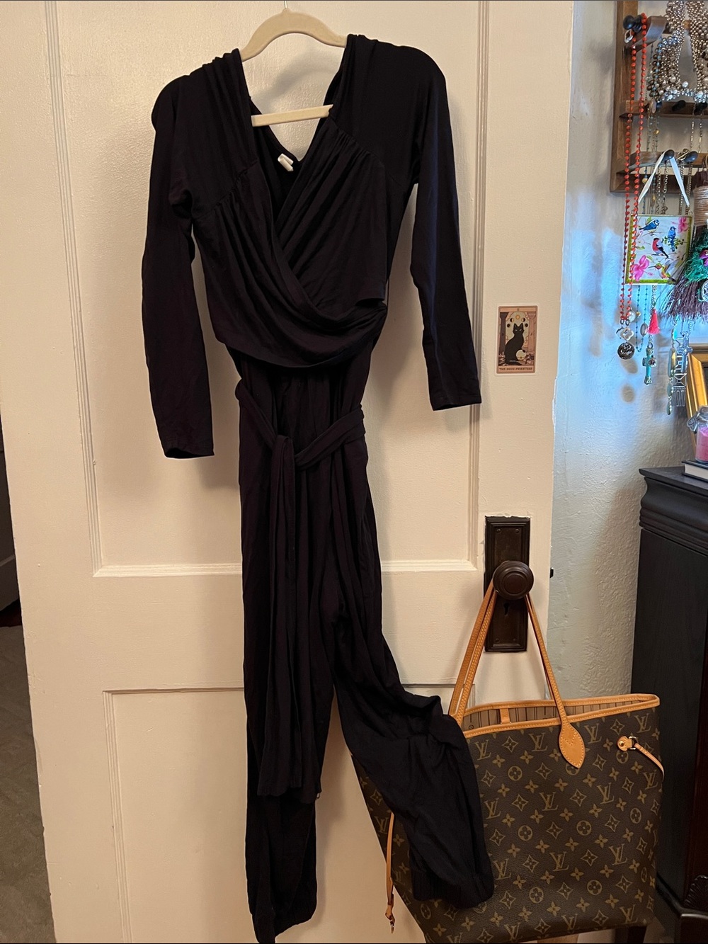 Daily Practice Black Long-Sleeve Wrap Jumpsuit